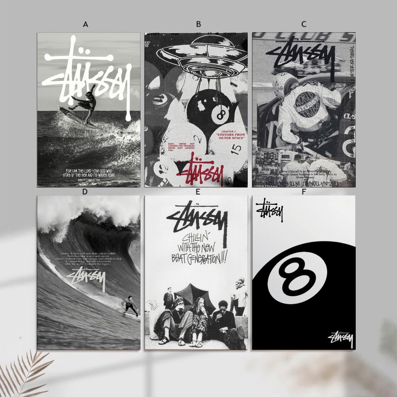 A Set Of 6 Stussy Poster Music Retro Vintage Cover Wall Art Canvas